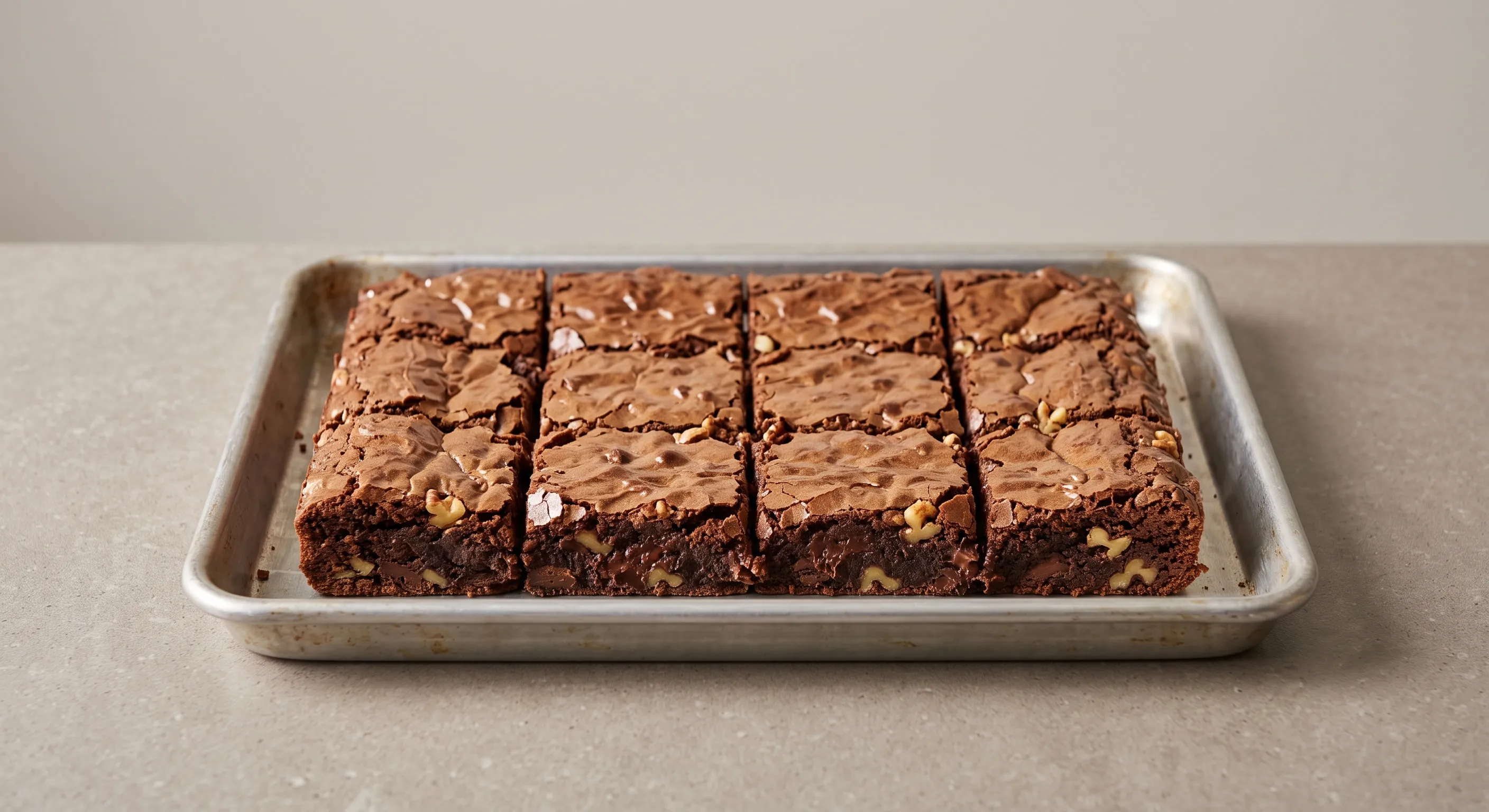 Bandeja de brownies de chocolate con nuez de DULUZ, cortados en nueve piezas