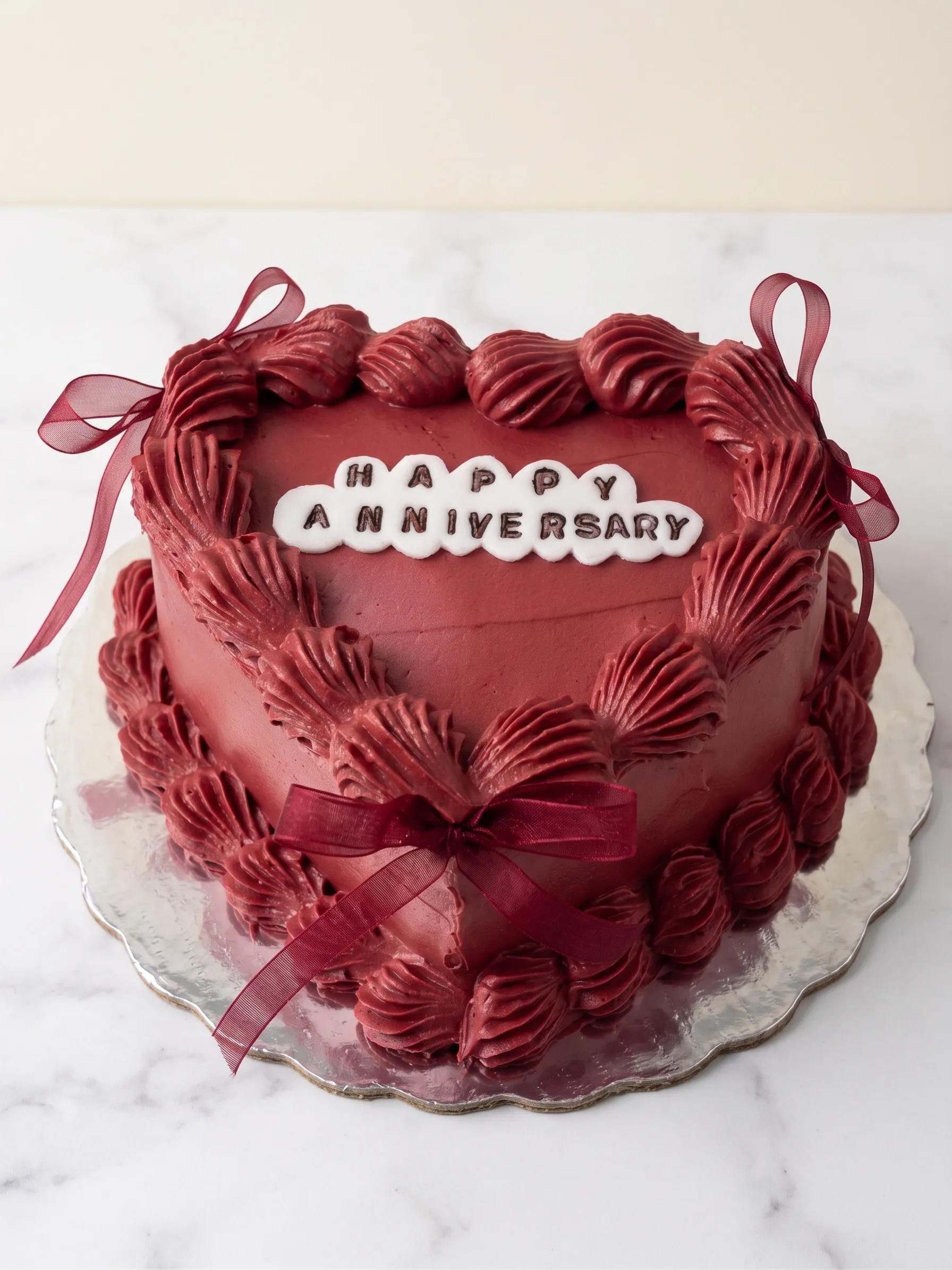 Pastel personalizado de aniversario en forma de corazón decorado en rosa por DULUZ