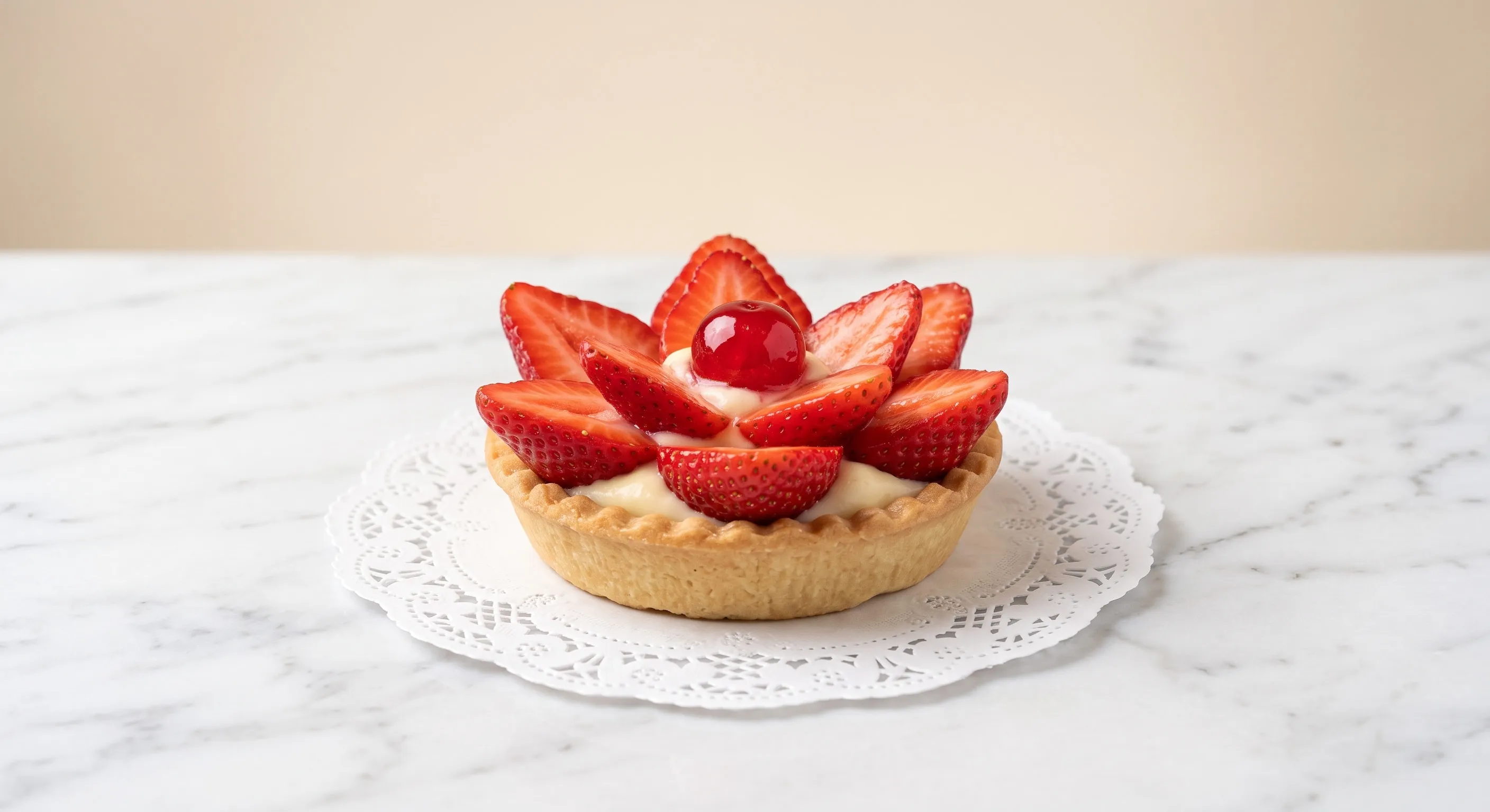 Tartaleta individual de fresa de DULUZ, decorada a mano pieza por pieza